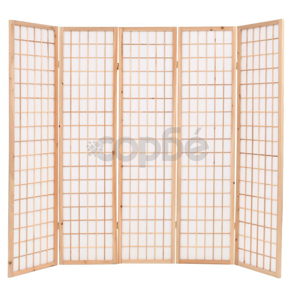 Параван за стая, 5 панела, японски стил, 200х170 cм, естествен