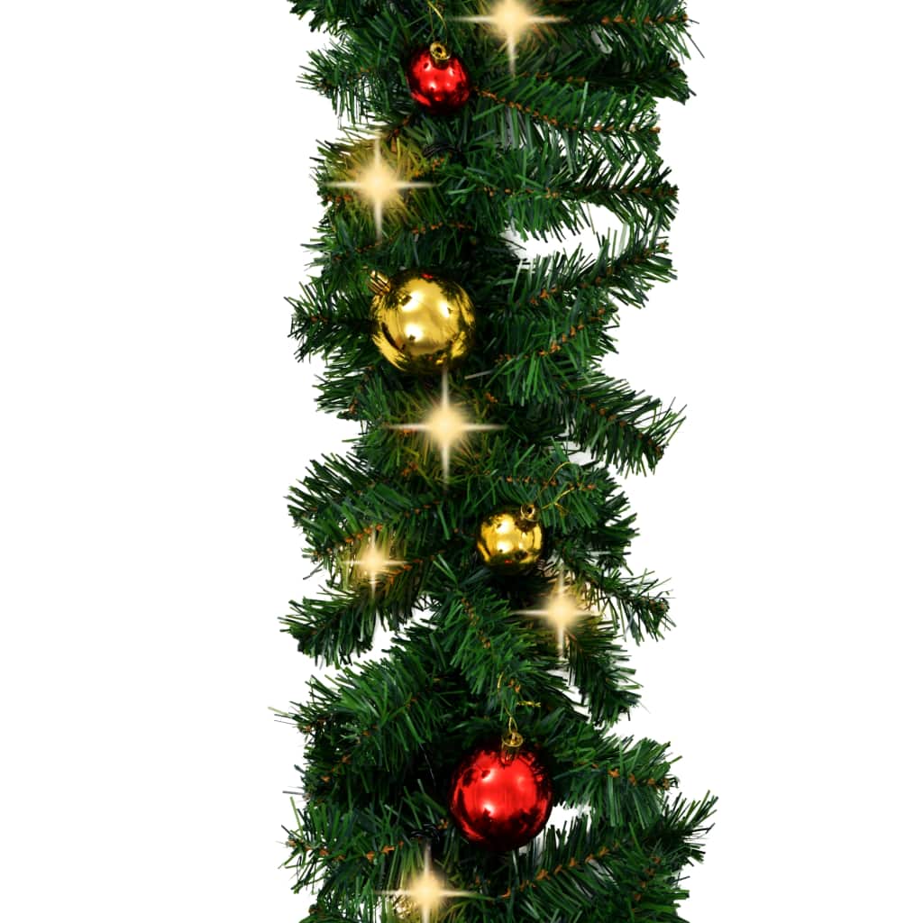 Коледен гирлянд, декориран с топки и LED лампички, 20 м