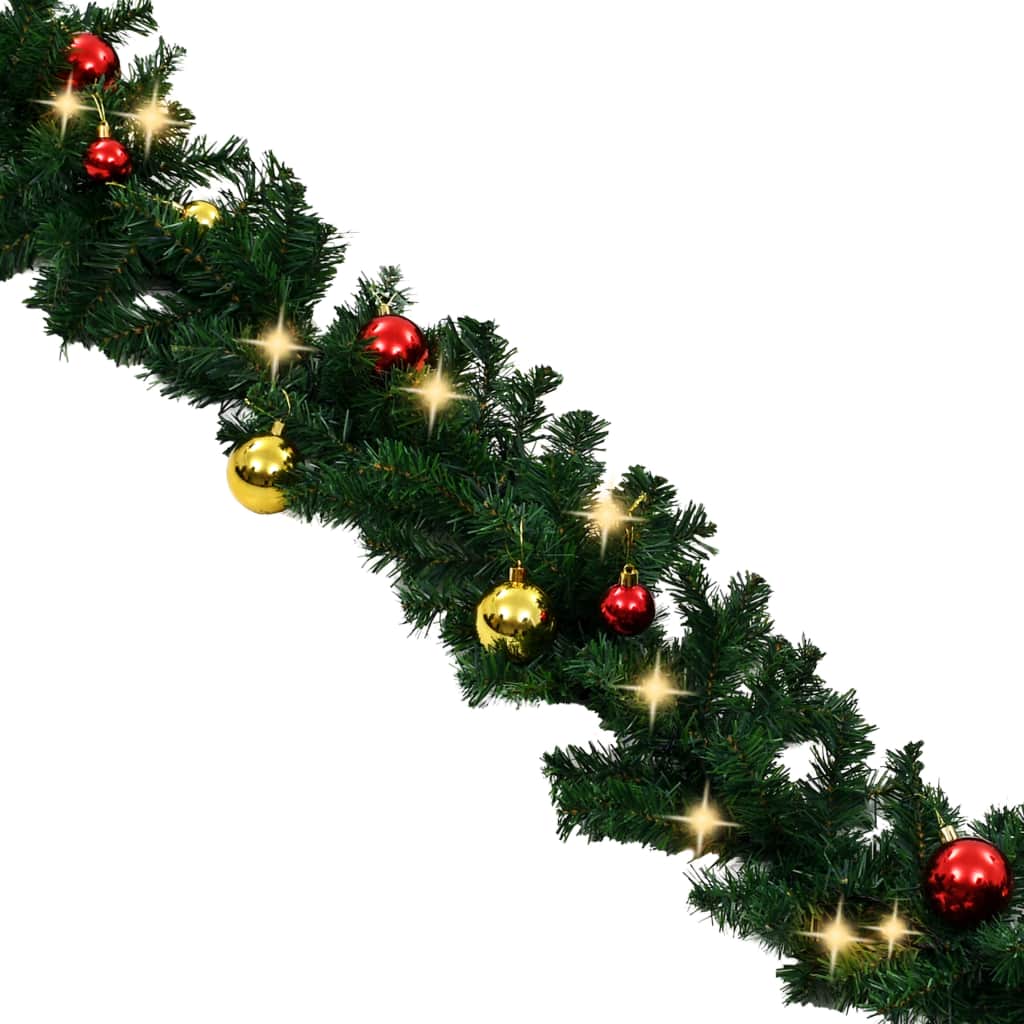 Коледен гирлянд, декориран с топки и LED лампички, 20 м