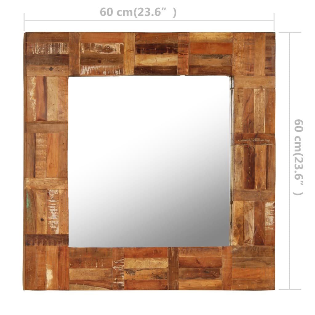 Огледало за стена, регенерирано дърво масив, 60x60 cм