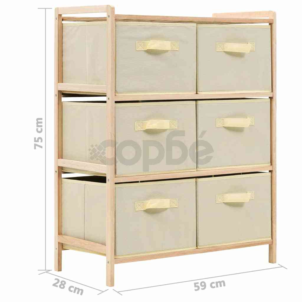246439  Storage Rack with 6 Fabric Baskets Cedar Wood Beige