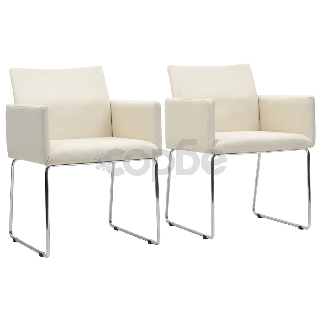 Трапезни столове, 2 бр, имитация на лен, бели, текстил