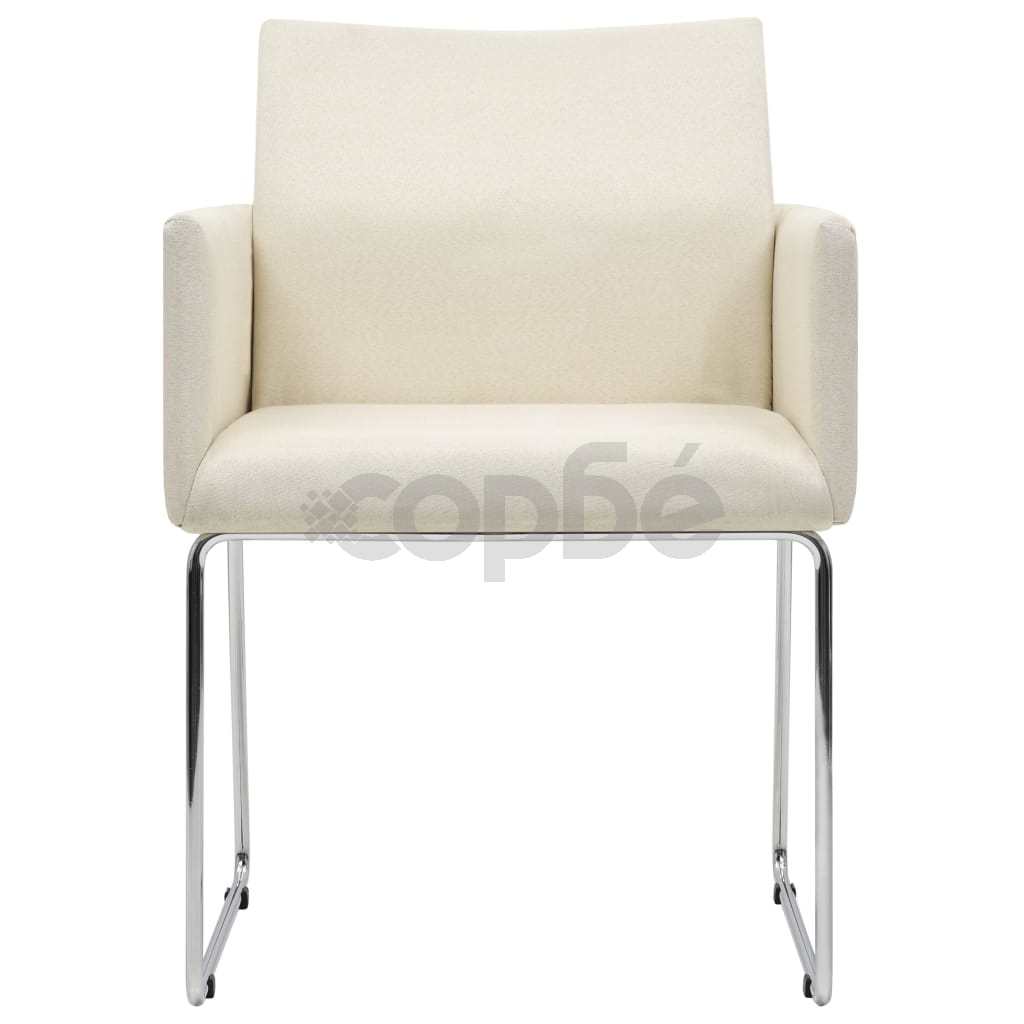 Трапезни столове, 2 бр, имитация на лен, бели, текстил