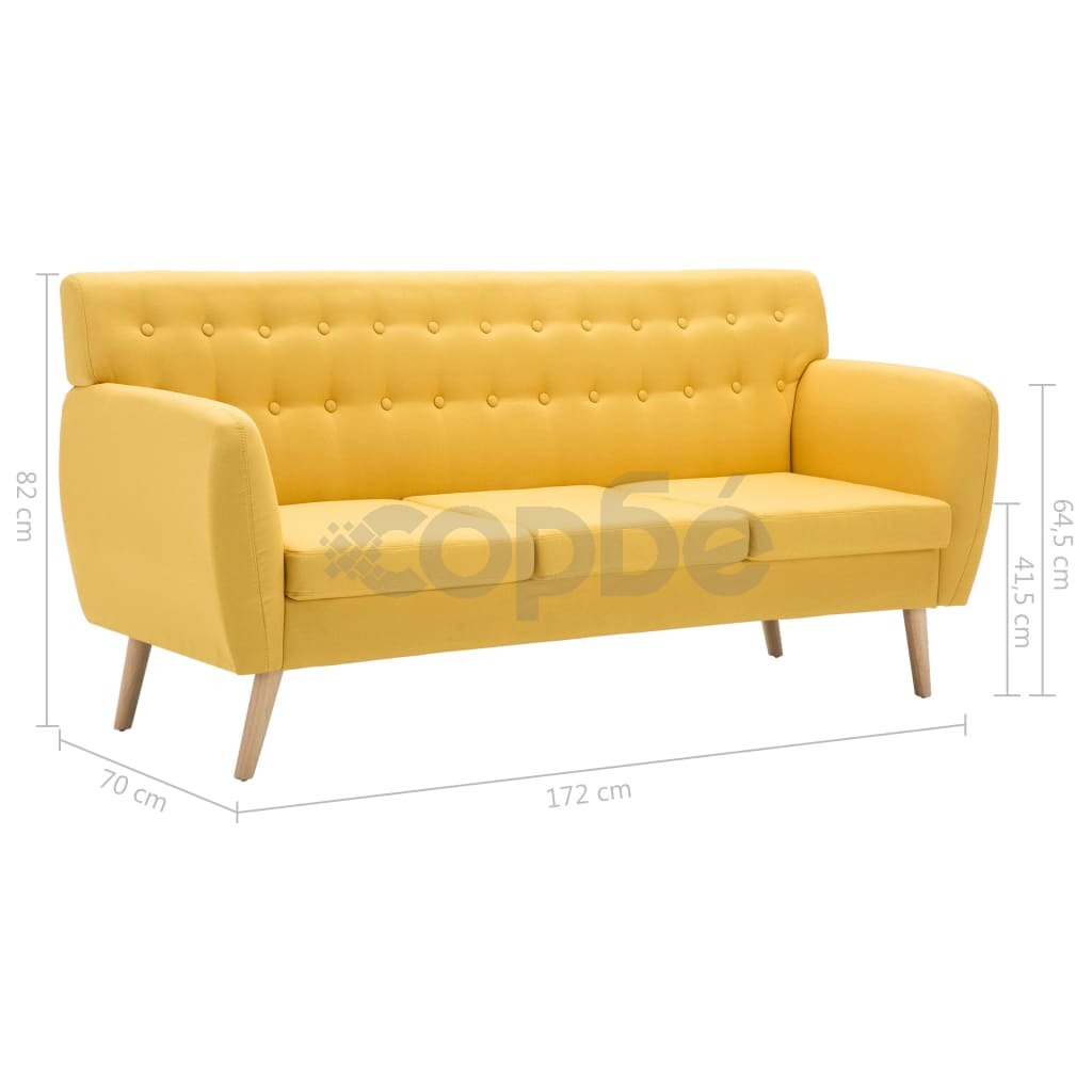 3-местен диван, тапицерия от плат, 172x70x82 см, жълт