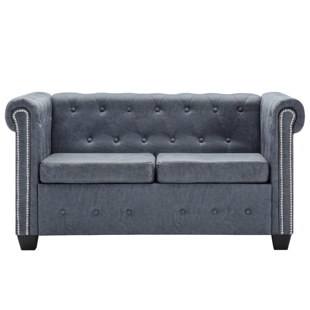 2-местен Честърфийлд диван, изкуствен велур, сив