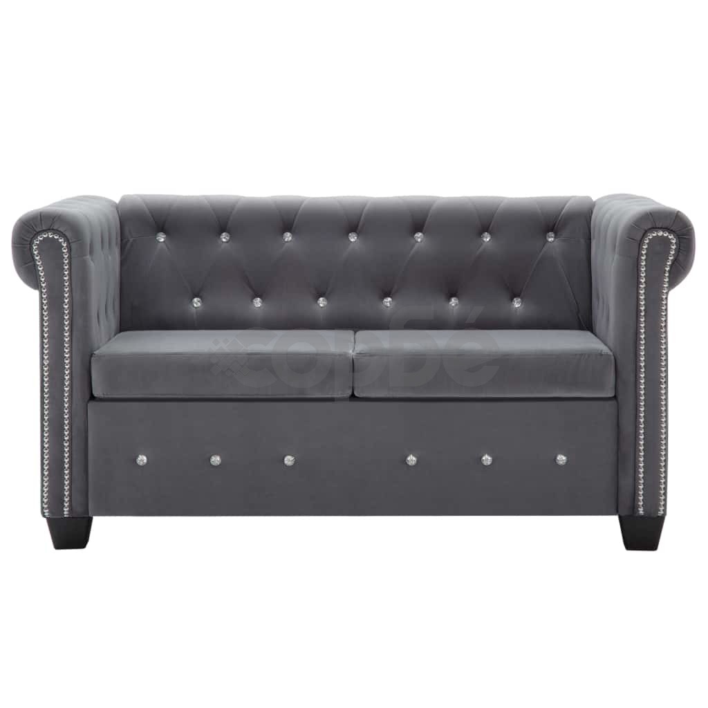 2-местен Честърфийлд диван, кадифе, 146x75x72 см, сив