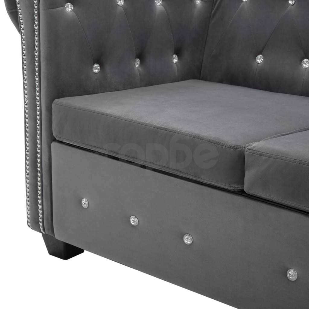 2-местен Честърфийлд диван, кадифе, 146x75x72 см, сив