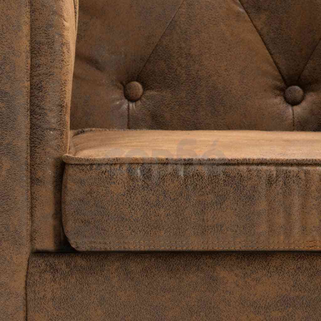 2-местен Честърфийлд диван с тапицерия, подобна на велур, кафяв