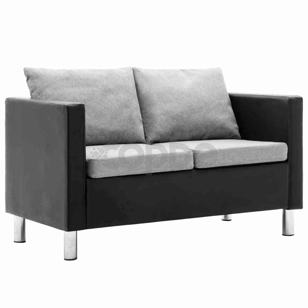 2-местен диван, изкуствена кожа, черно и светлосиво