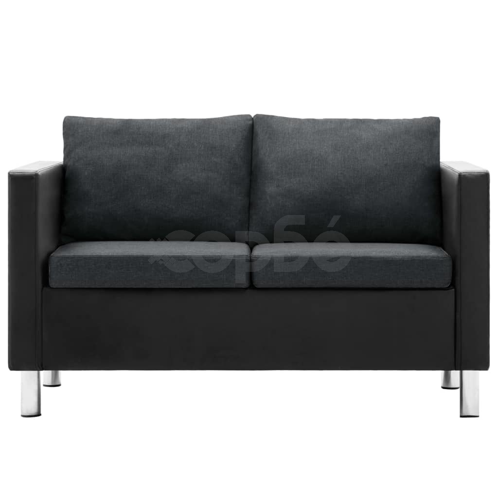 2-местен диван, изкуствена кожа, черно и тъмносиво