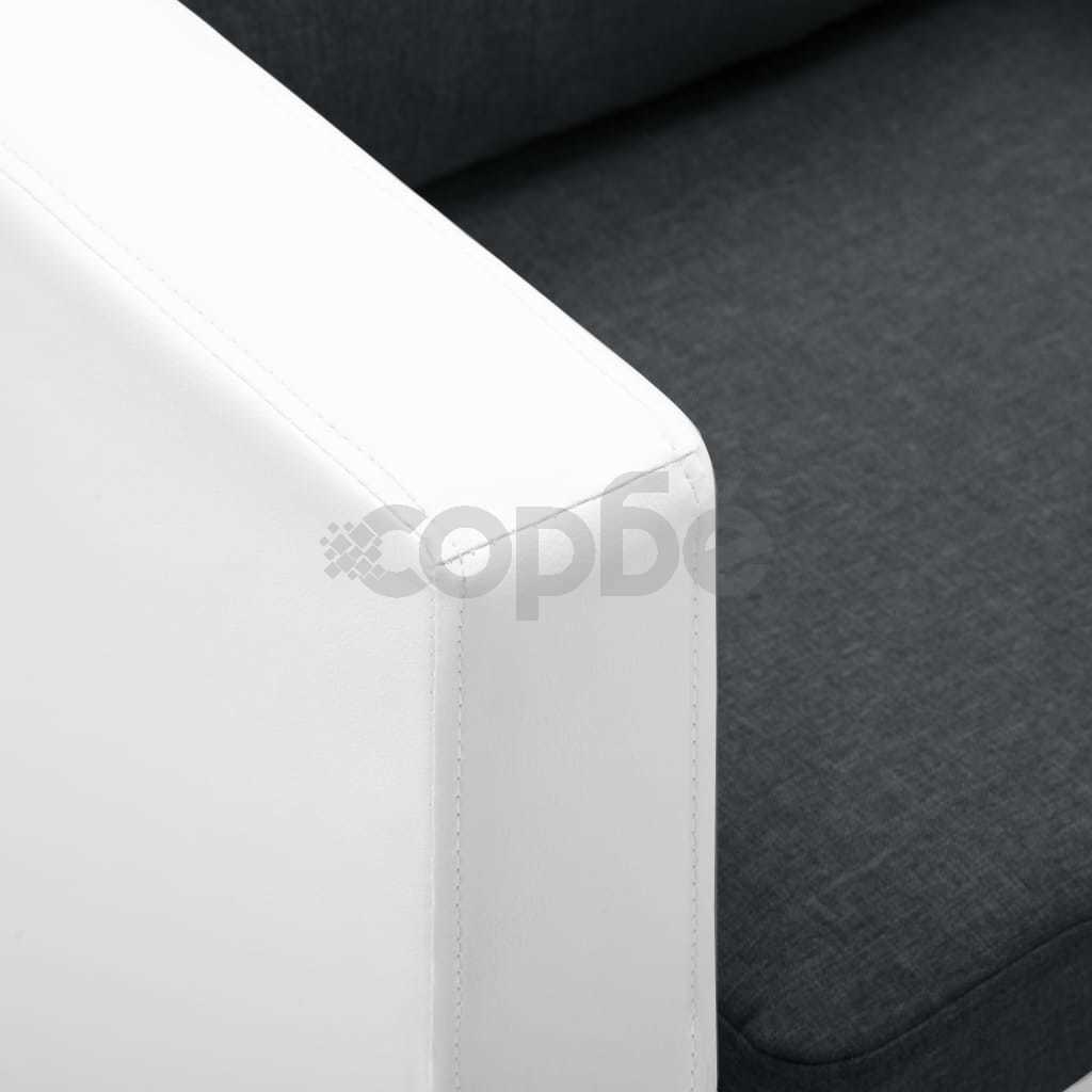 2-местен диван, изкуствена кожа, бяло и тъмносиво