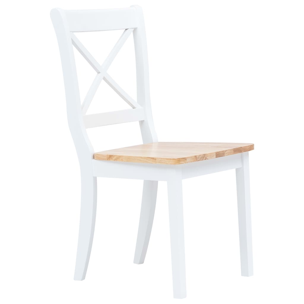 Трапезни столове, 2 бр, бяло и светло дърво, каучук масив