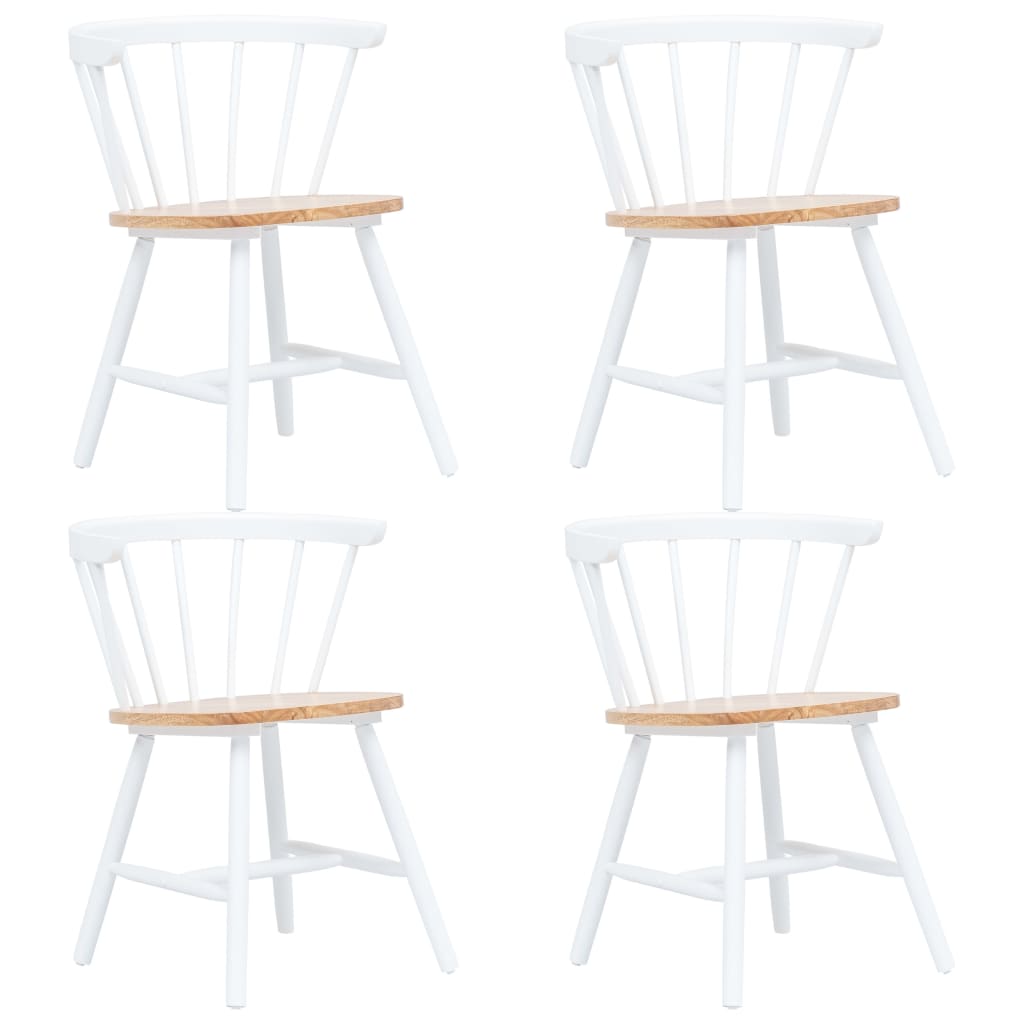 Трапезни столове, 4 бр, бяло и светло дърво, каучук масив