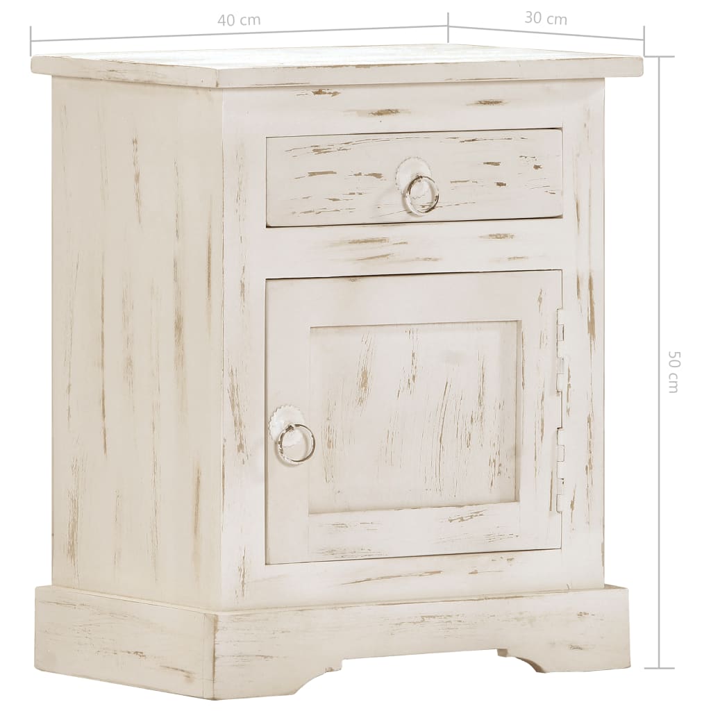 Нощно шкафче, бяло, 40x30x50 см, мангово дърво масив