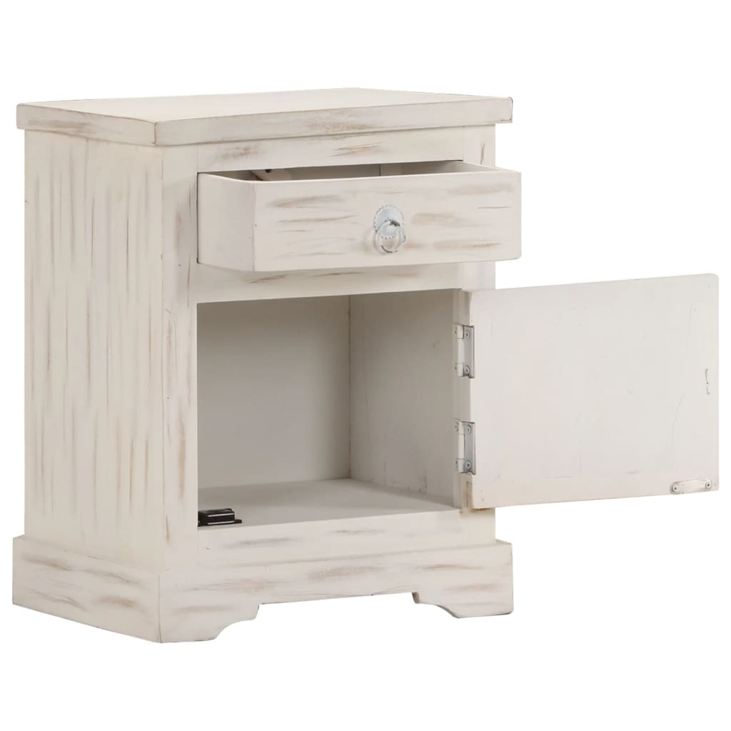Нощно шкафче, бяло, 40x30x50 см, мангово дърво масив
