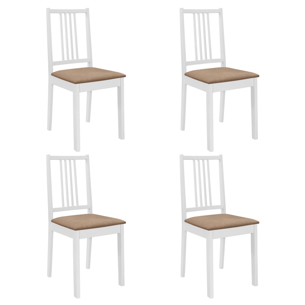 Трапезни столове с тапицерия, 4 бр, бели, масивна дървесина