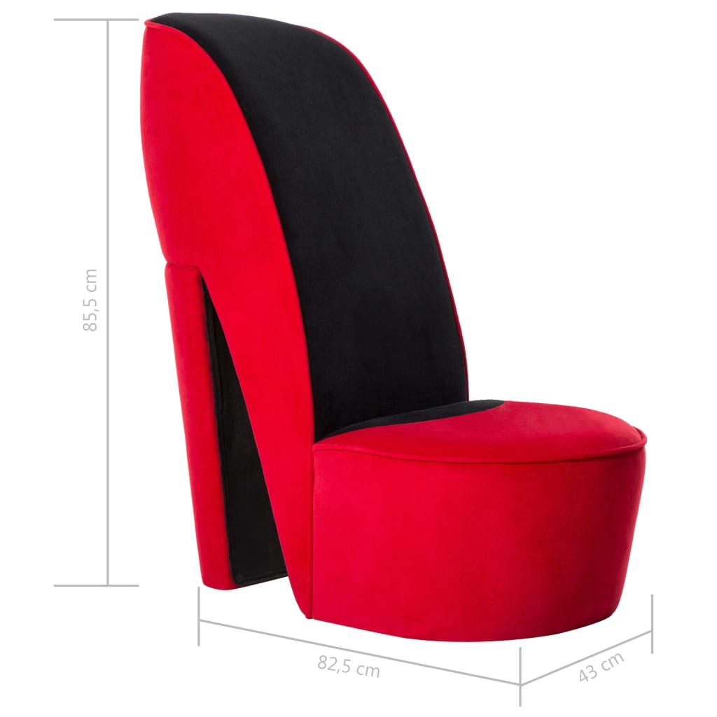 Стол във форма на обувка на висок ток, червен, кадифе
