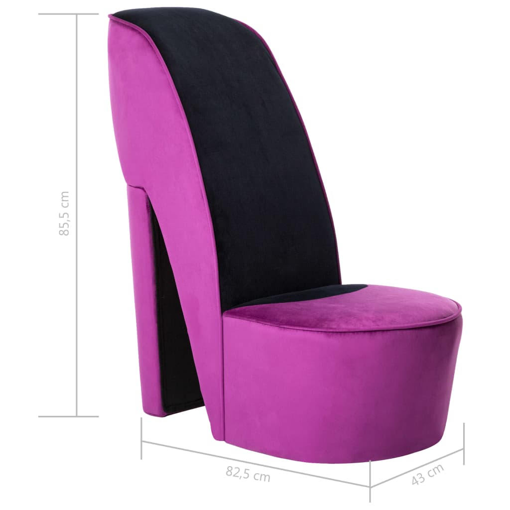 Стол във форма на обувка на висок ток, лилав, кадифе