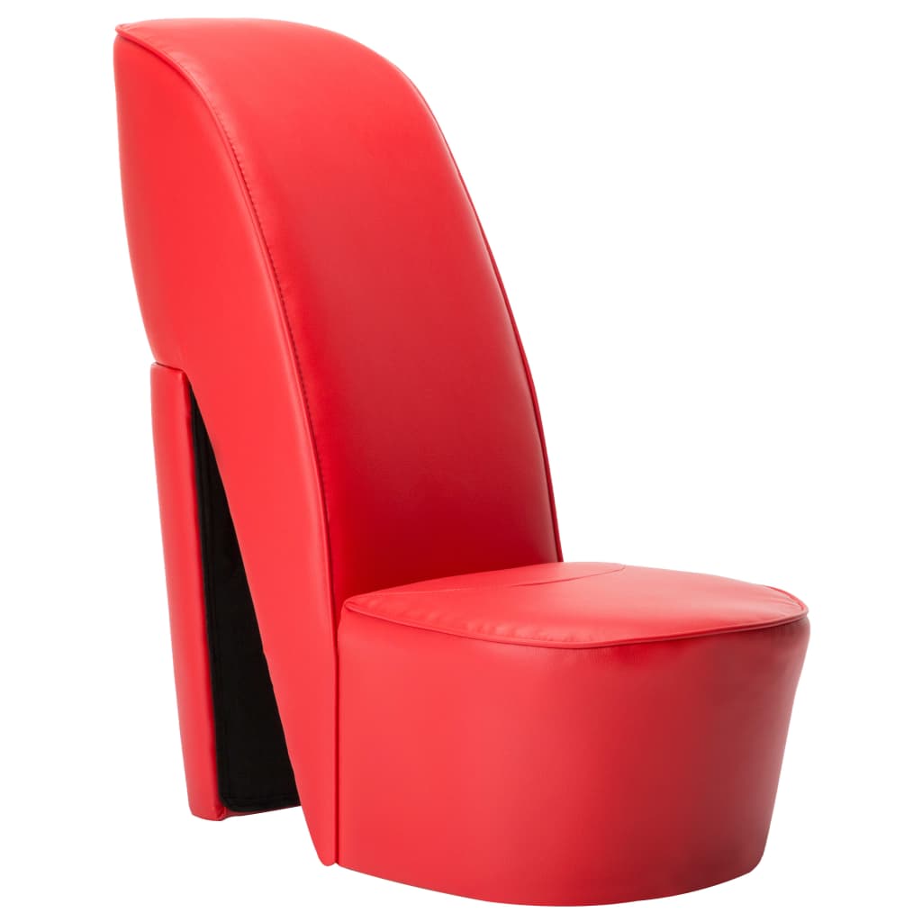 Стол във форма на обувка на висок ток, червен, изкуствена кожа