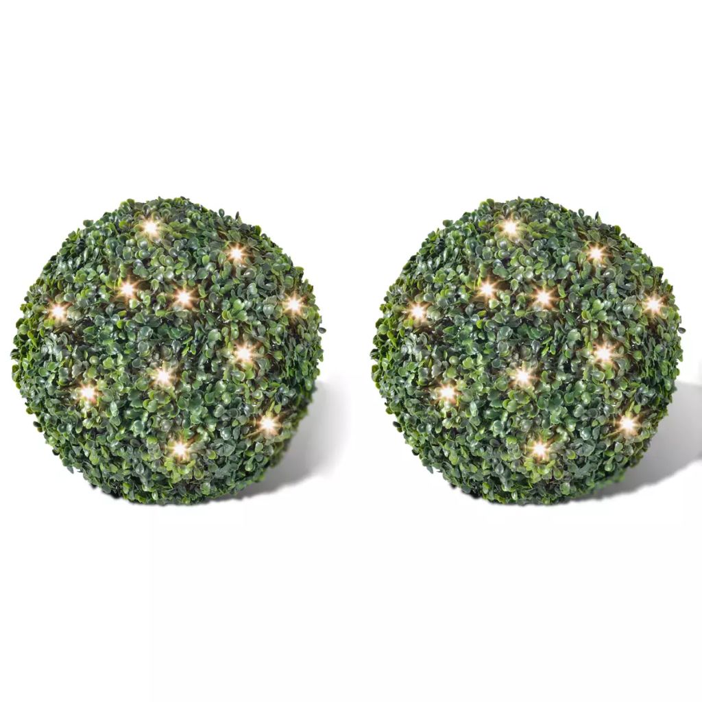 Изкуствени топки чемшир 27 см със соларен LED стринг 2 бр