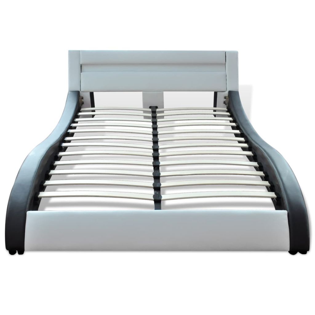Легло с матрак, LED, бяло и черно, изкуствена кожа, 180x200 см