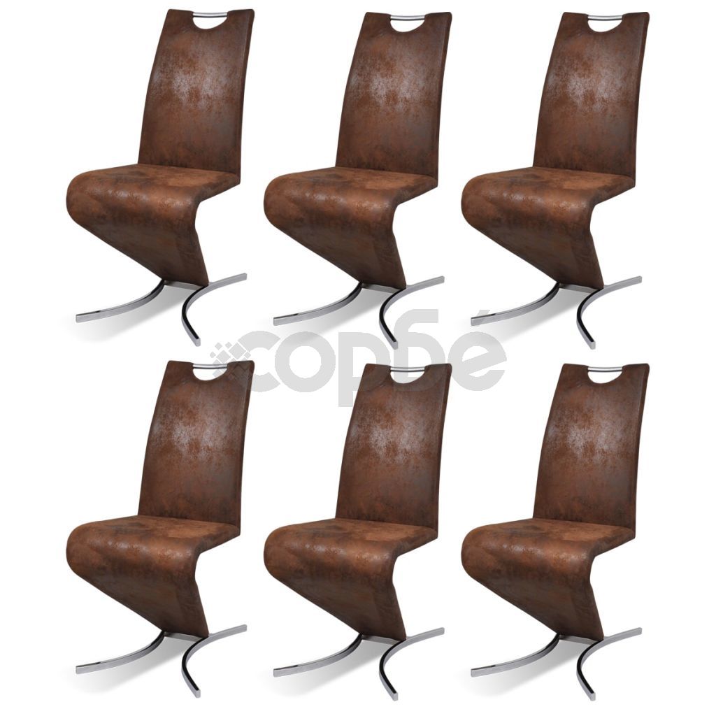Трапезни столове, 6 бр, кафяви, изкуствена кожа