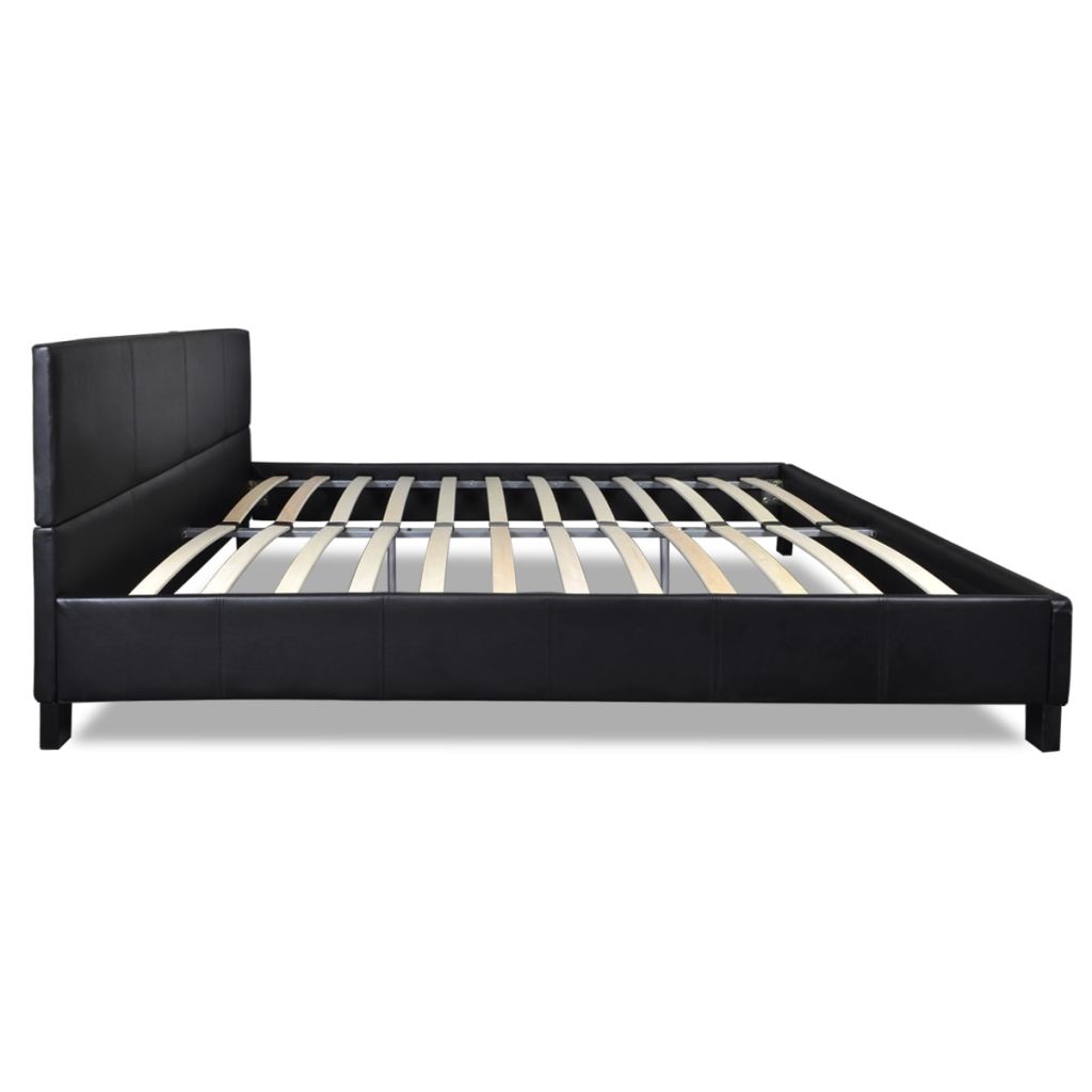 Легло с мемори матрак, черно, изкуствена кожа, 140x200 см