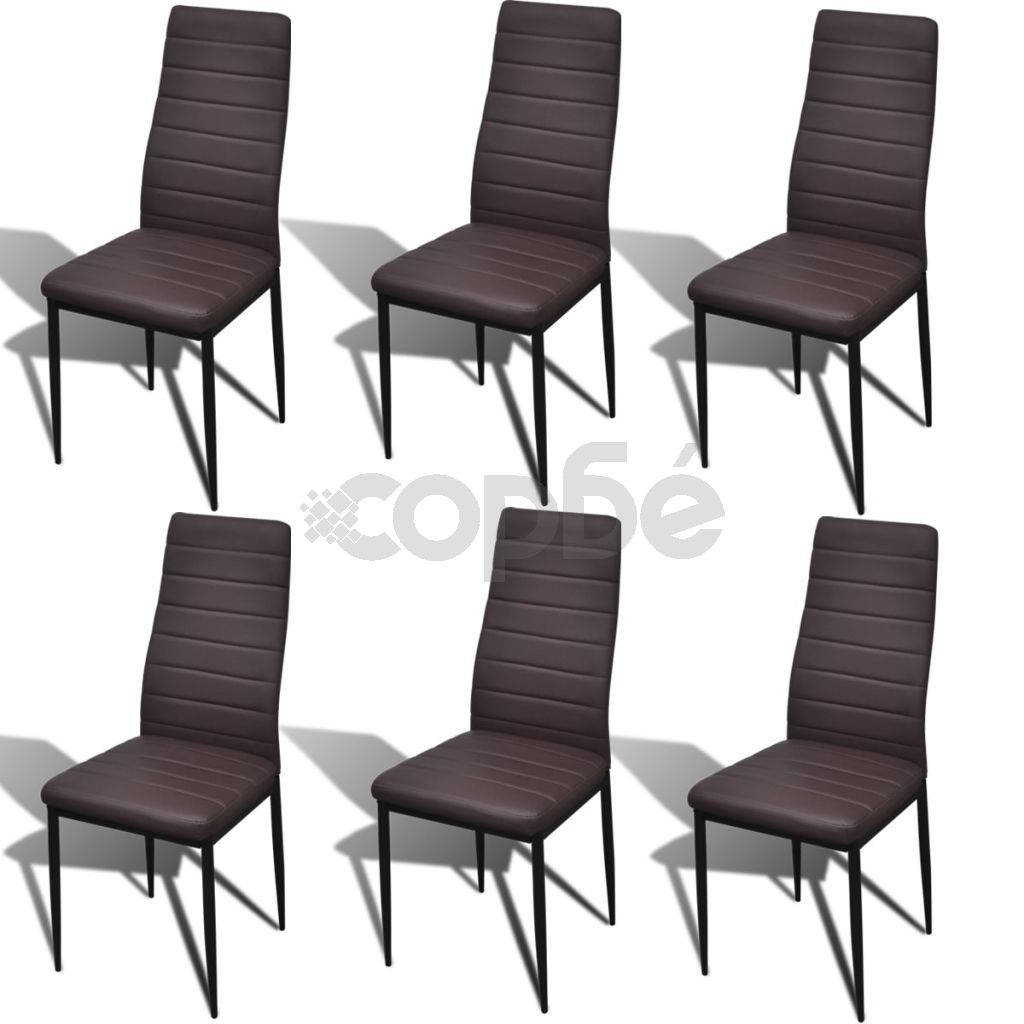 Трапезен комплект 6 кафяви стола Slim Line и 1 маса със стъклен плот
