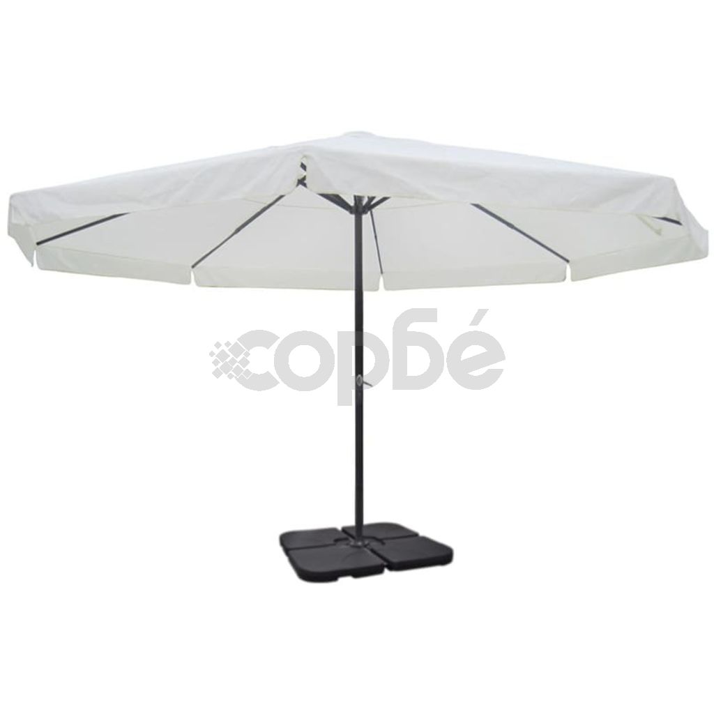 Градински чадър с алуминиева рамка, бял и преносима стойка