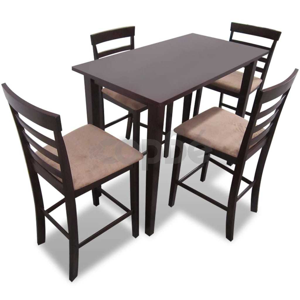 Комплект кафява дървена конзолна маса и 4 бар стола