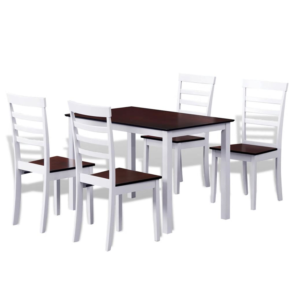 Трапезен комплект маса и 4 стола, кафяво и бяло, солидно дърво