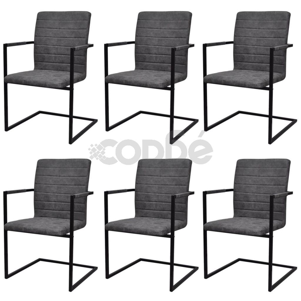 Конзолни трапезни столове, 6 бр, сиви, изкуствена кожа