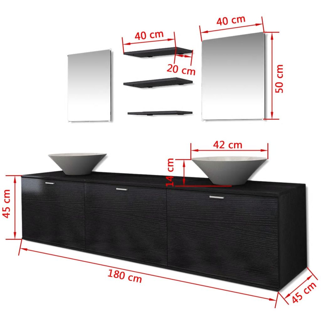 комплект мебели за баня от 8 части и мивки, черен цвят