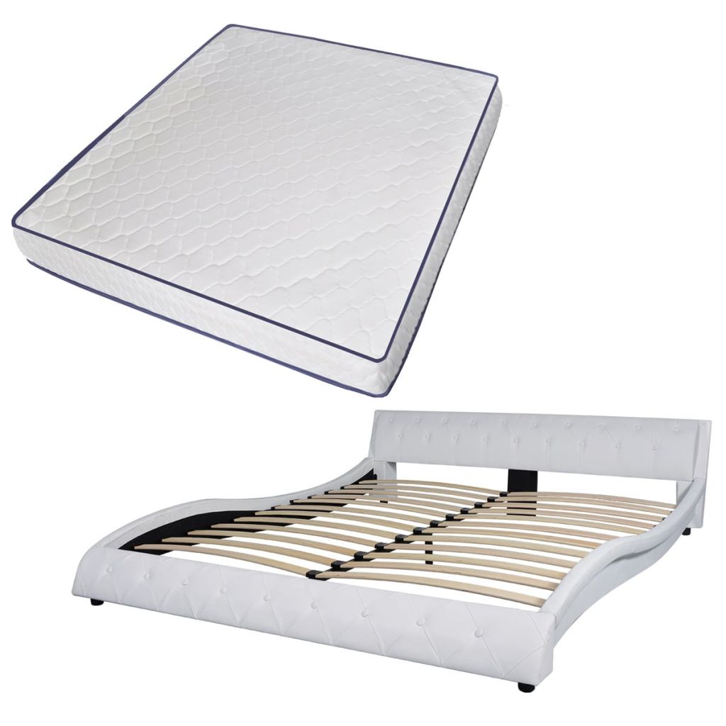 Легло с мемори матрак, бяло, изкуствена кожа, 180x200 см