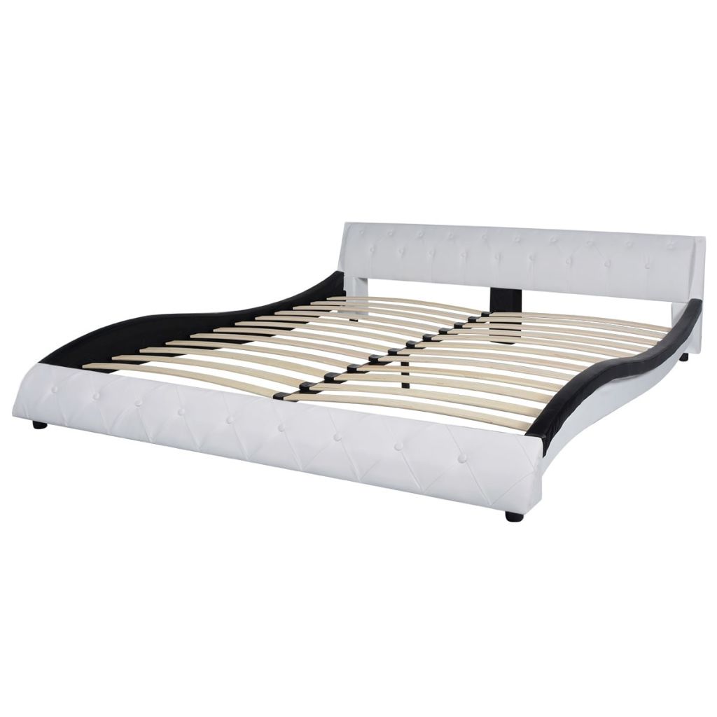 Легло с матрак, черно и бяло, изкуствена кожа, 180x200 см