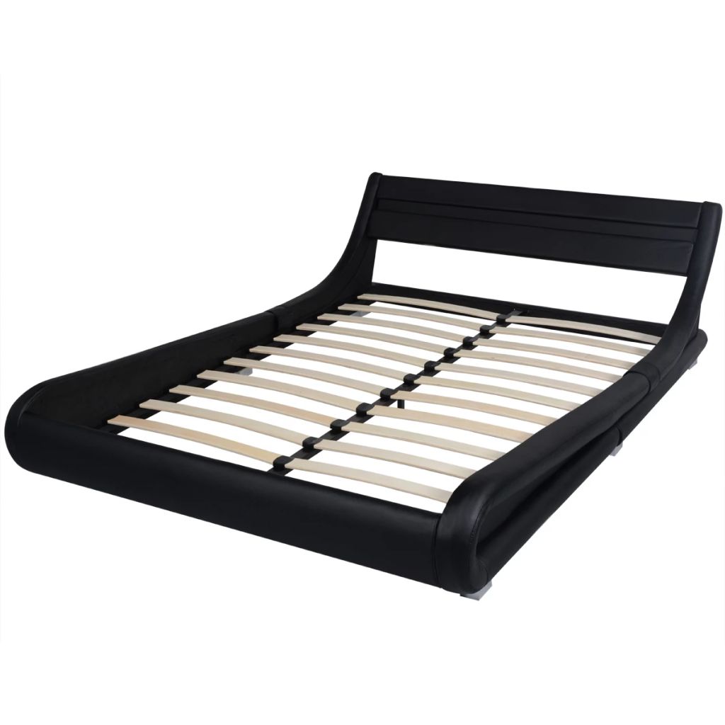 Легло с матрак, LED, черно, изкуствена кожа, 140x200 см