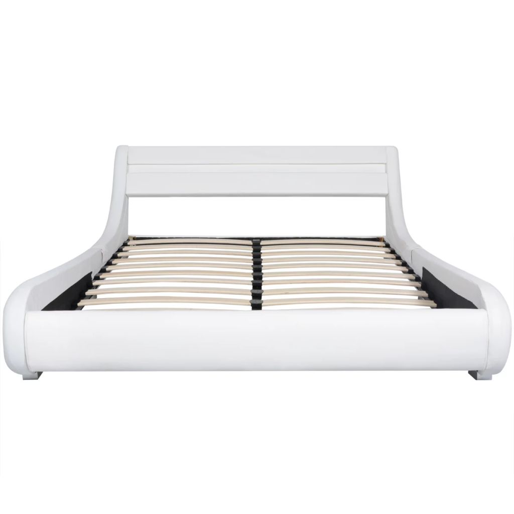 Легло с матрак, LED, бяло, изкуствена кожа, 140x200 см
