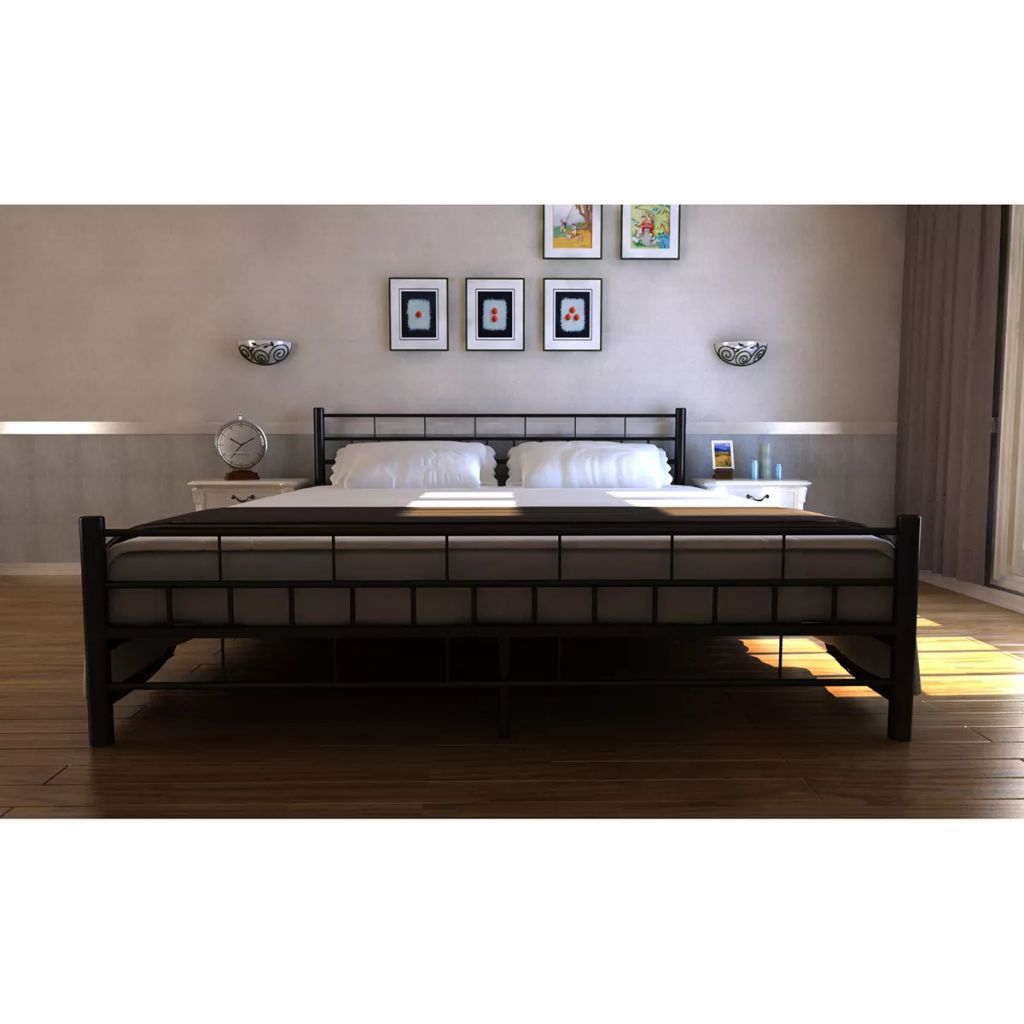 Легло с матрак от мемори пяна, черно, метал, 160x200 cм