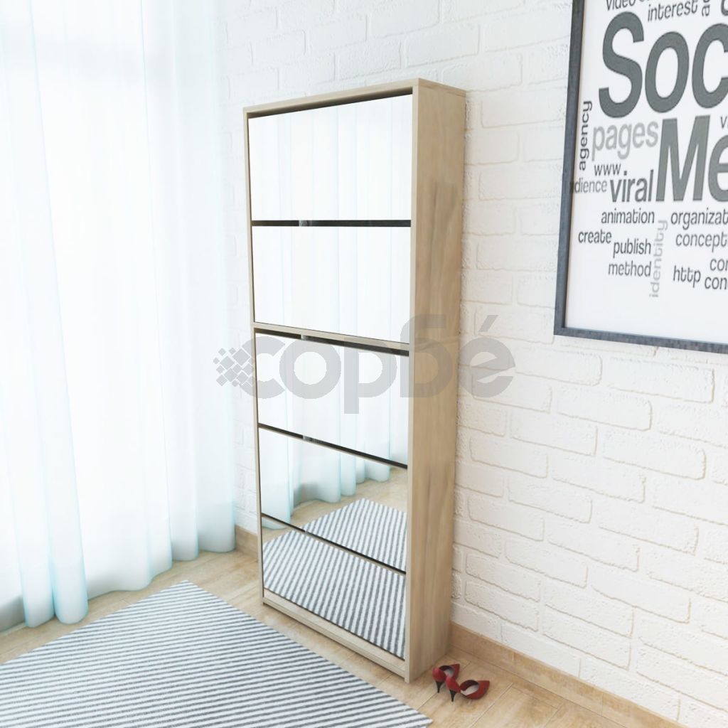 Шкаф за обувки с петорно огледало, дъб, 63x17x169,5 cм