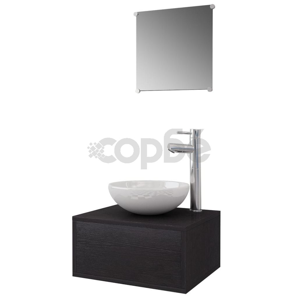 комплект мебели от 4 части и мивка за баня, черен цвят