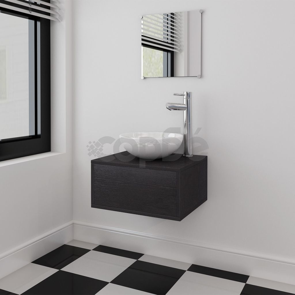 комплект мебели от 4 части и мивка за баня, черен цвят