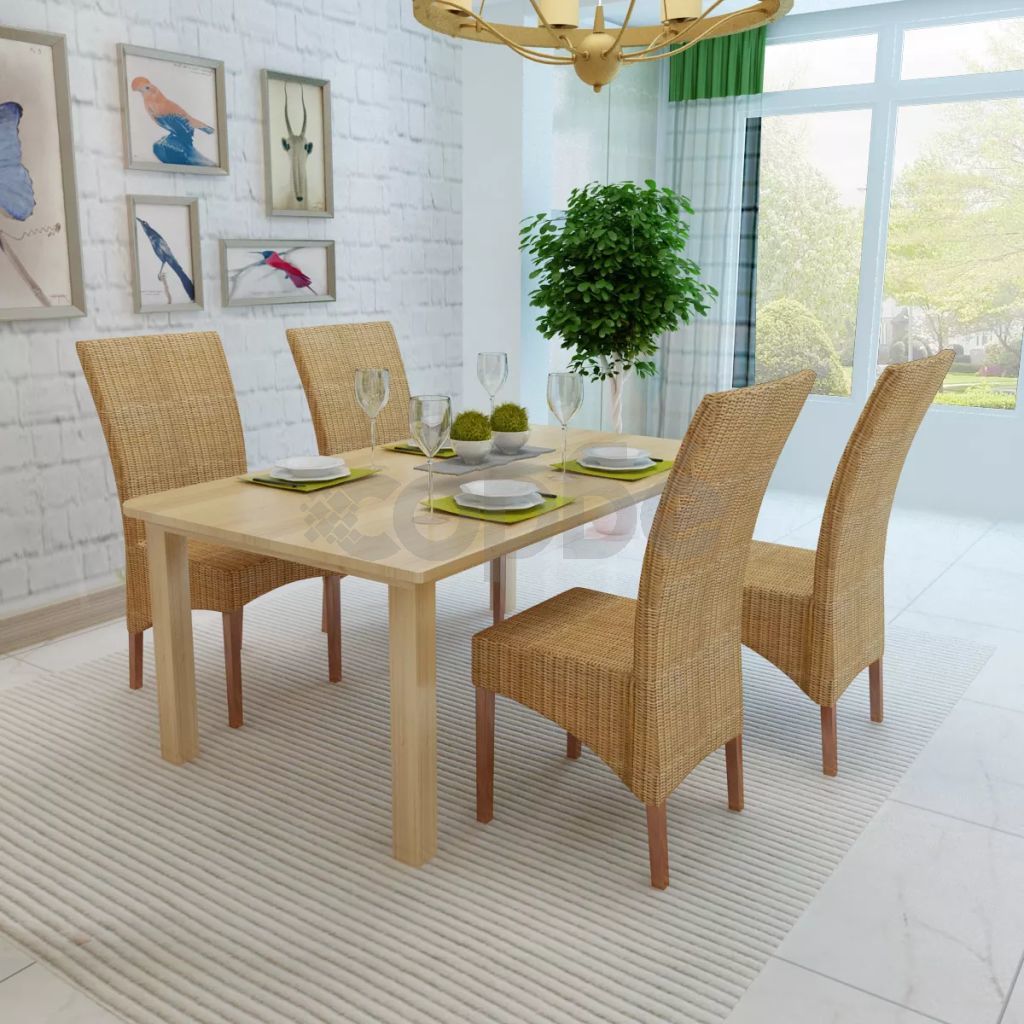 Трапезни столове, 4 бр, кафяви, естествен ратан