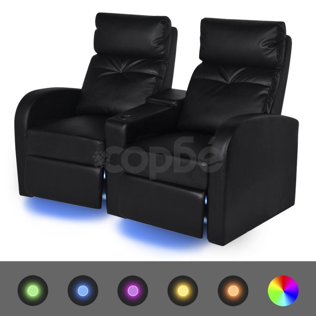 Комплект LED реклайнери 2 + 3 седалки, изкуствена кожа, черно  
