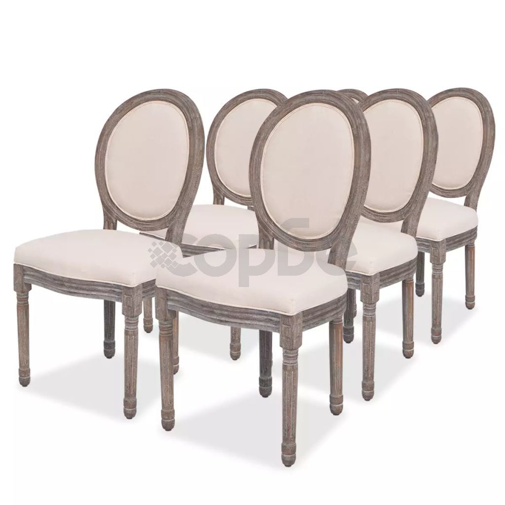 Трапезни столове, 6 бр, кремави, текстил