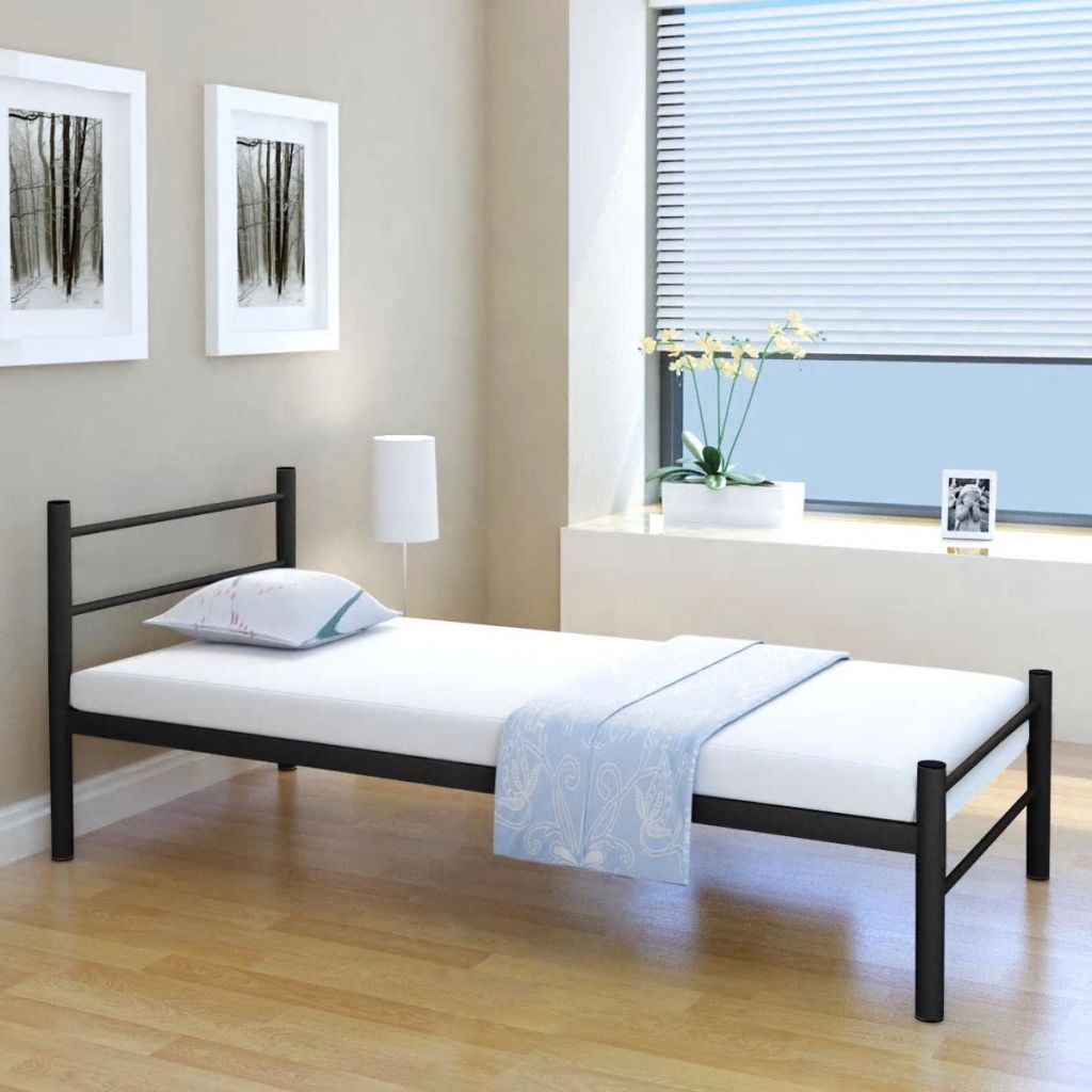 Легло с матрак, черно, метал, 90x200 см