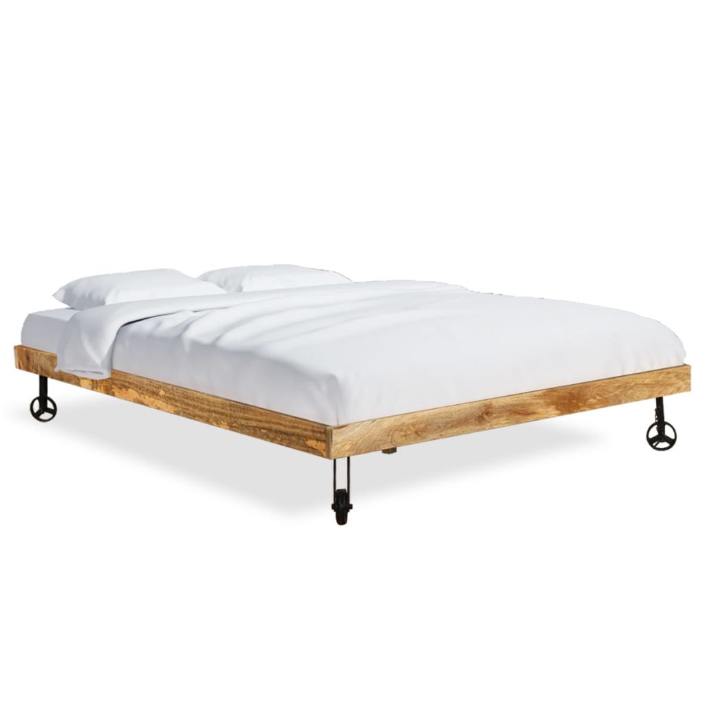 Легло с мемори матрак, груба мангова дървесина, 180x200 см