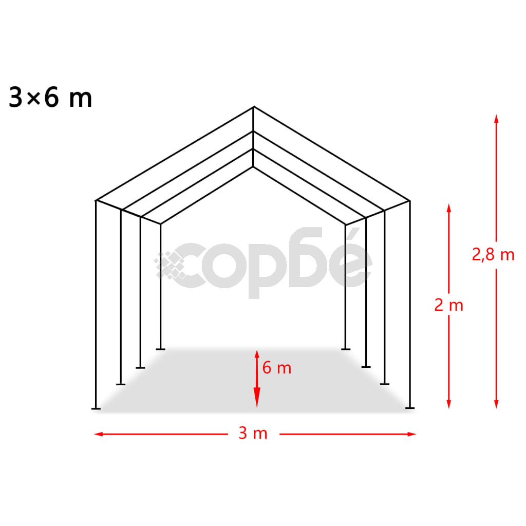 Палатка за съхранение PVC 550 г/м² 3x6 м бяла