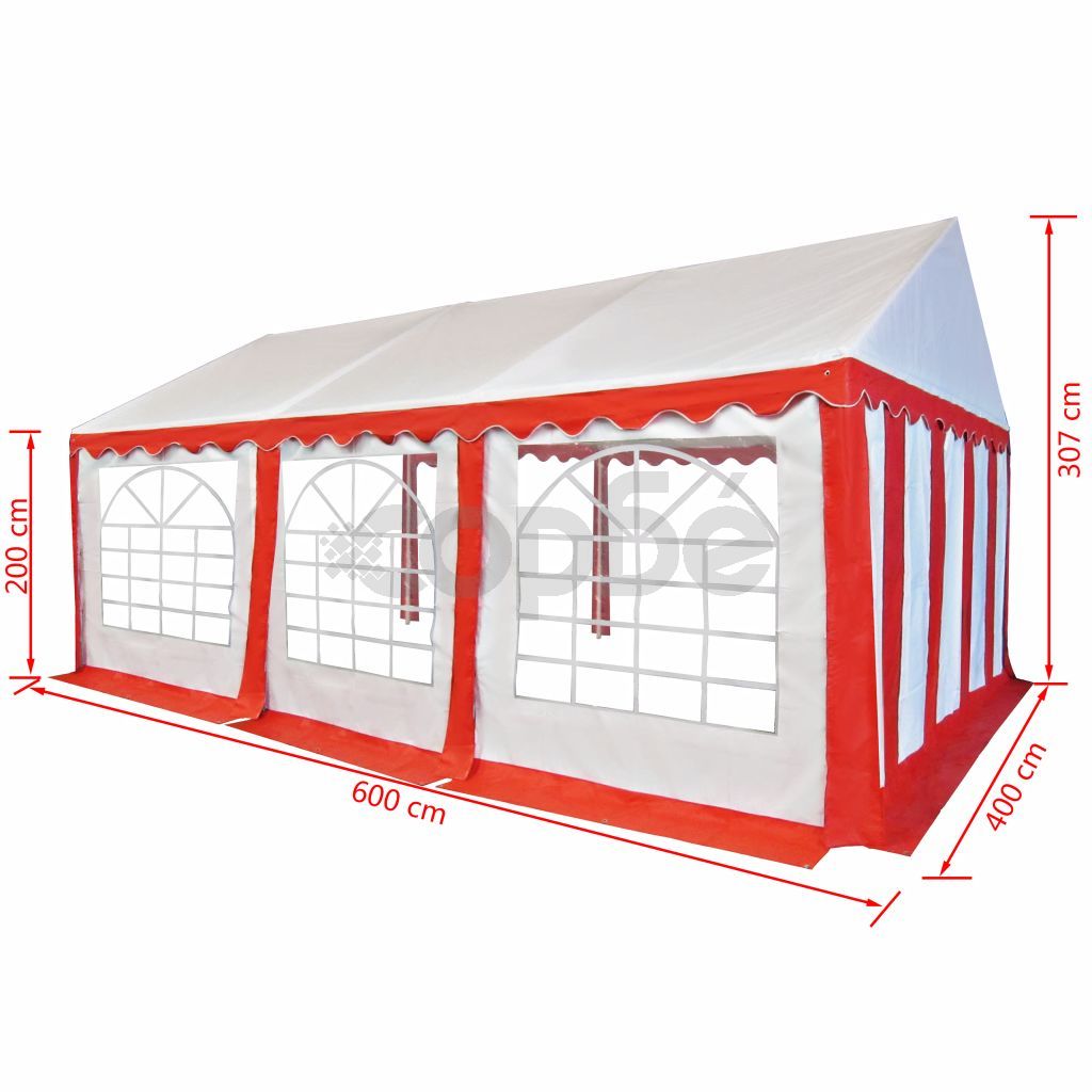 Градинска шатра, PVC, 4x6 м, червено и бяло 