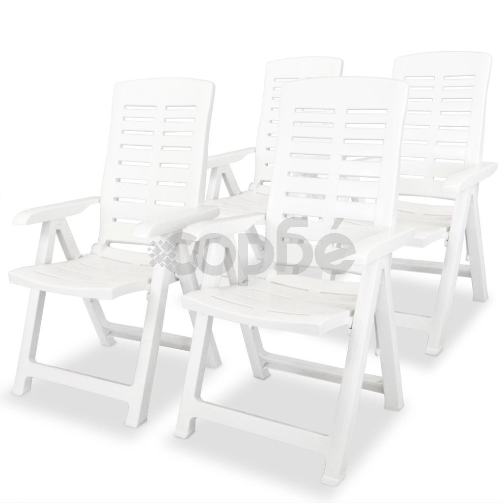 Накланящи се градински столове, 4 бр, пластмаса, бели
