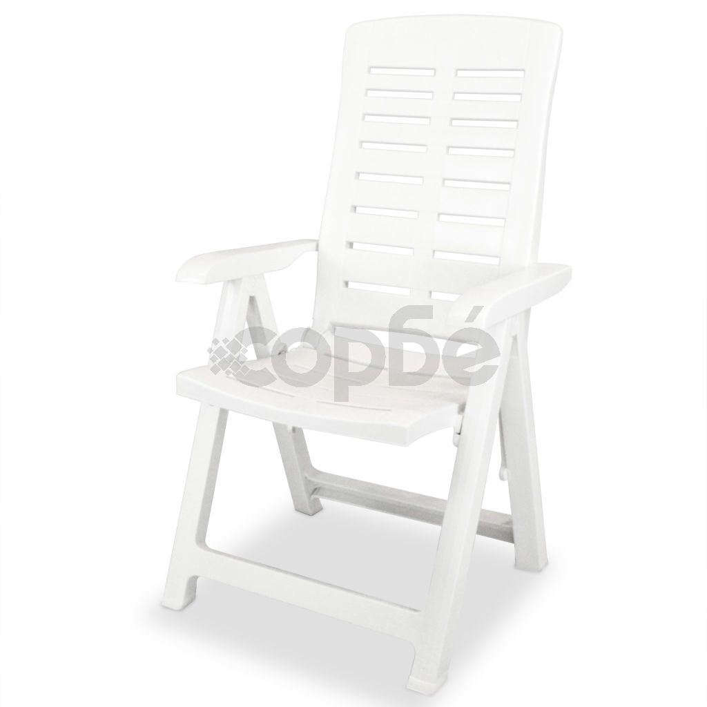 Накланящи се градински столове, 6 бр, пластмаса, бели
